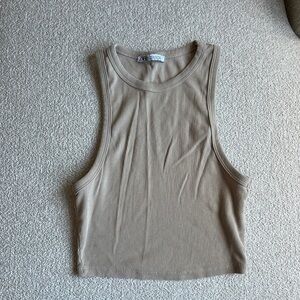 beige ribbed halter top - Zara